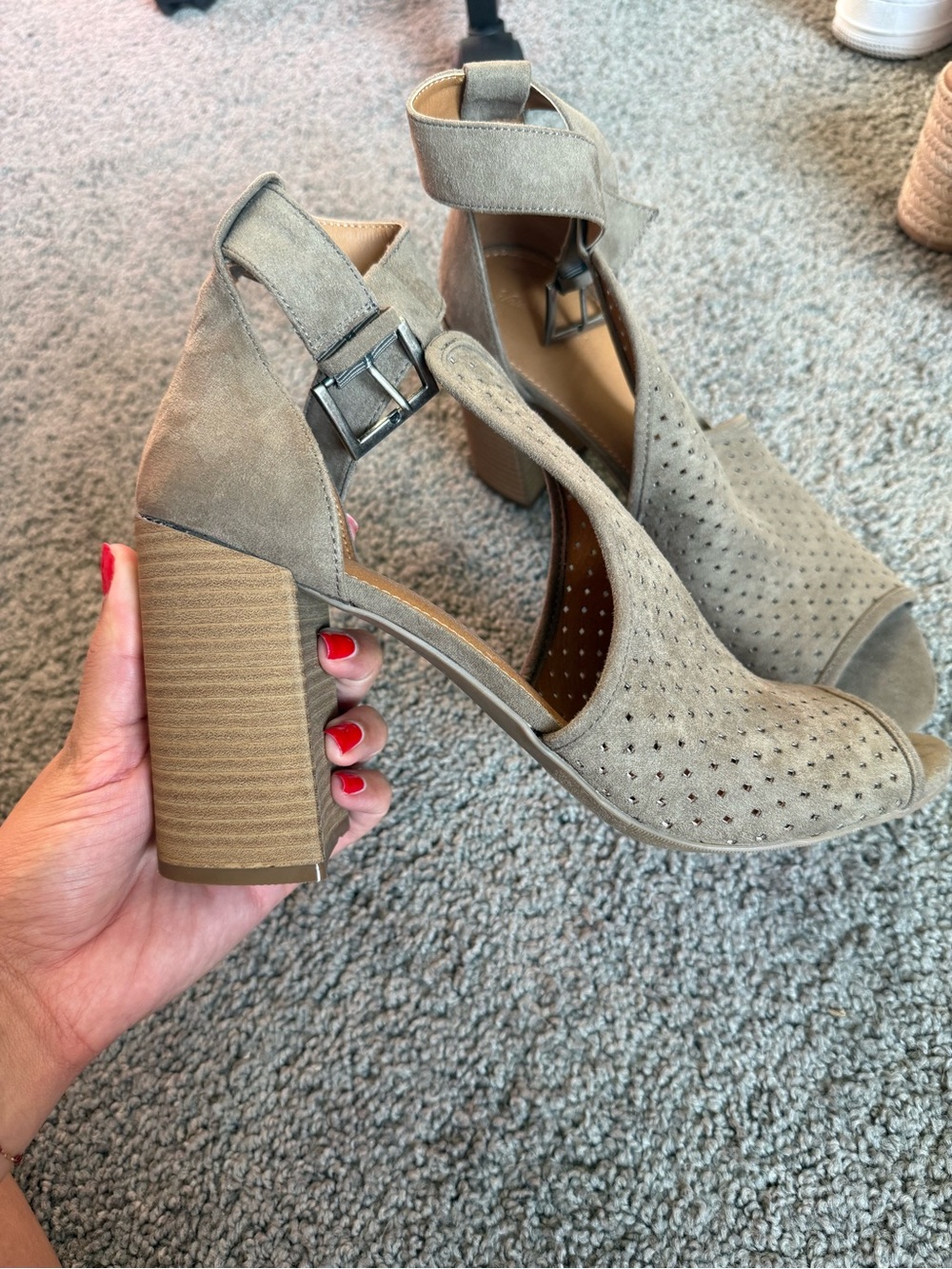 Women's Suede Peep-Toe Block Heel Sandals - Taupe
